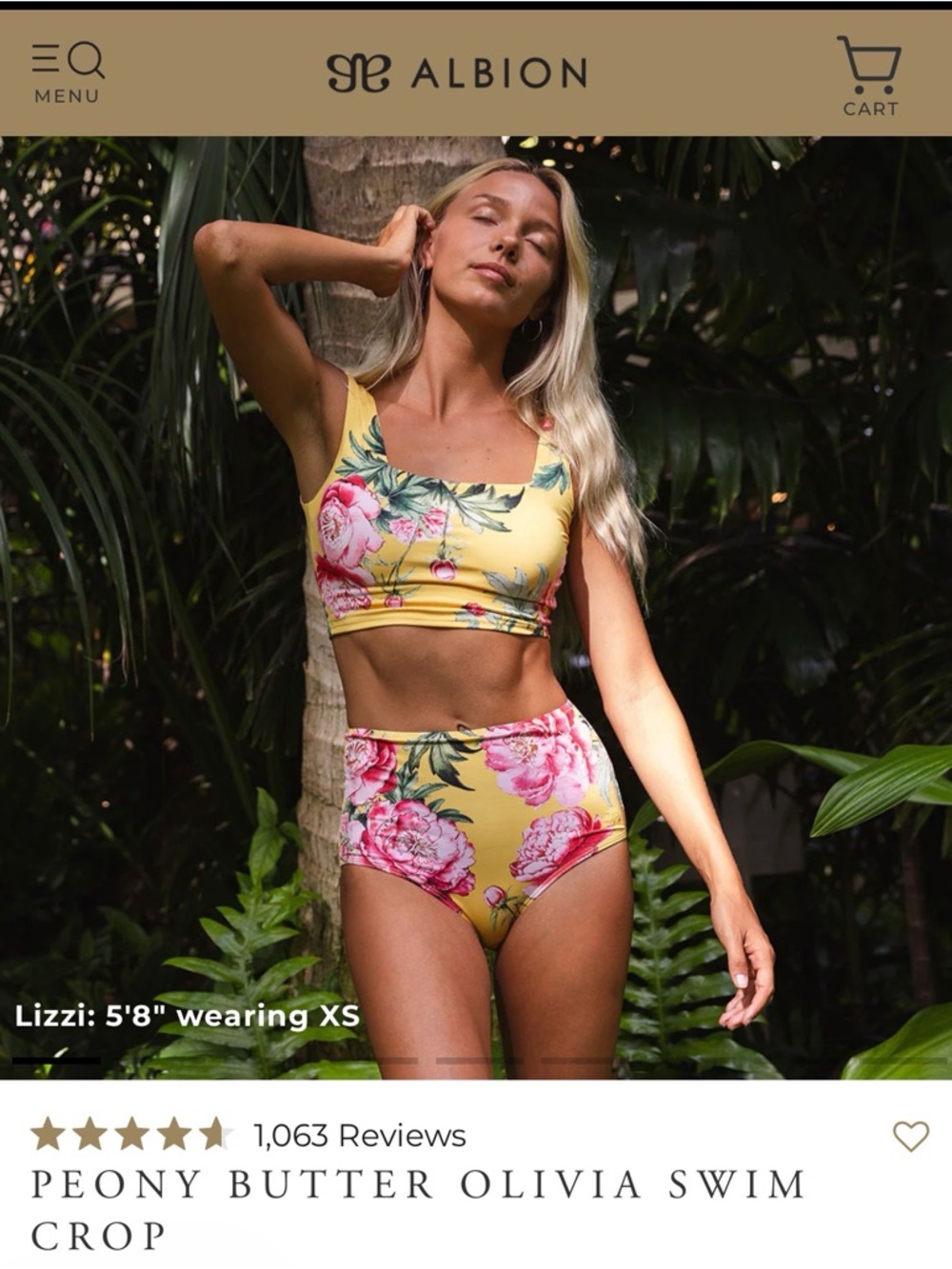 New Albion Olivia Swim Crop Bikini, Peony Butter, Size Small
